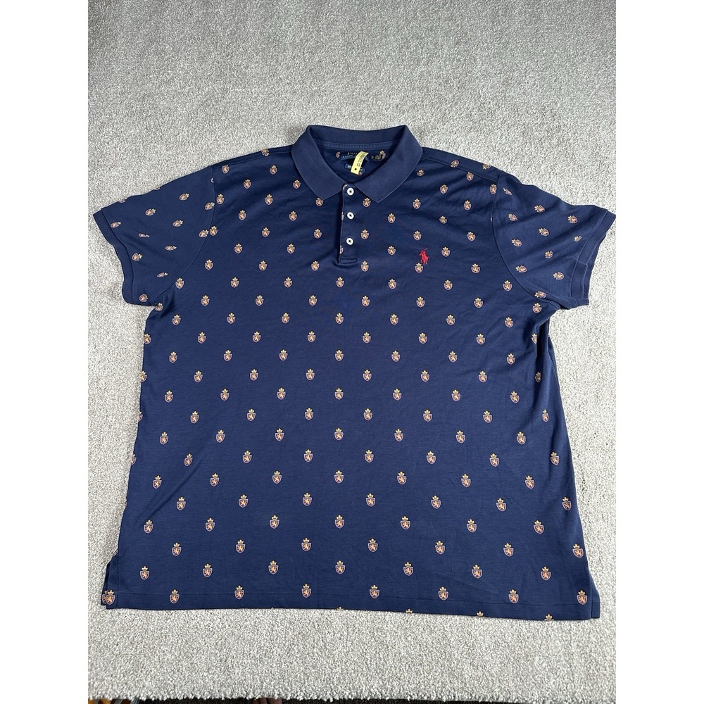 Polo Ralph Lauren Men's XL Classic Fit Crest‎ Print Polo Shirt Navy Blue Preppy